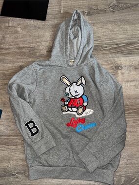 Lucky Charm Grey Kids' Hoodie with Bunny Patch